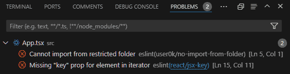 ESLint errors "missing key prop" and "cannot import from folder"