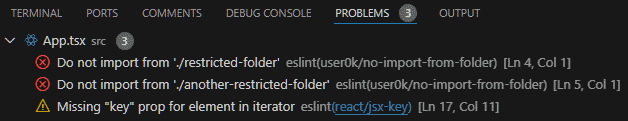 ESLint successfully reports restriction from different folders