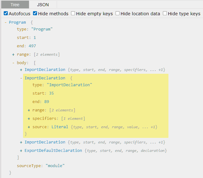 If you select import declaration, this code will be highlighted inside AST Explorer